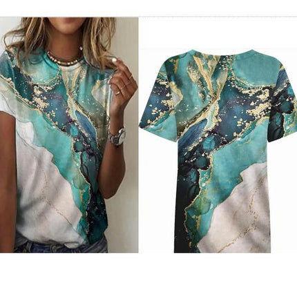 Women's Summer Casual Loose Abstract Vintage Printed Short Sleeve T-shirt Tunic Tops