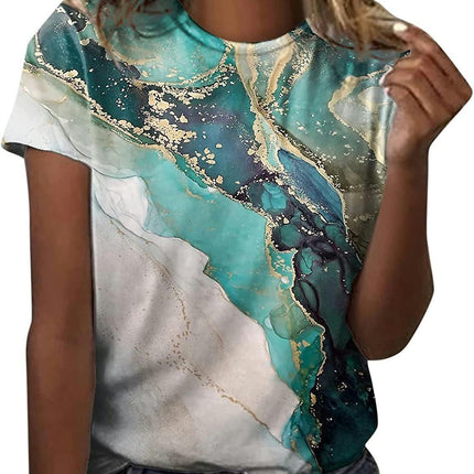 Women's Summer Casual Loose Abstract Vintage Printed Short Sleeve T-shirt Tunic Tops