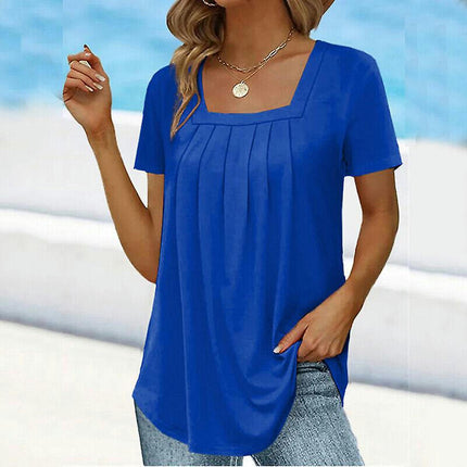 Summer Womens Short Sleeve T-shirt Tunic Swing Tops Ladies Casual Soft Plus Size