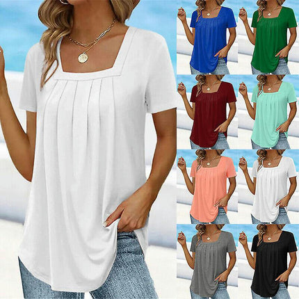 Summer Womens Short Sleeve T-shirt Tunic Swing Tops Ladies Casual Soft Plus Size