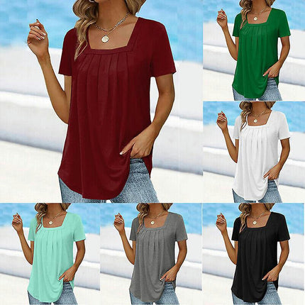 Summer Womens Short Sleeve T-shirt Tunic Swing Tops Ladies Casual Soft Plus Size