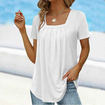 Summer Womens Short Sleeve T-shirt Tunic Swing Tops Ladies Casual Soft Plus Size