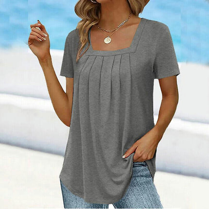 Summer Womens Short Sleeve T-shirt Tunic Swing Tops Ladies Casual Soft Plus Size