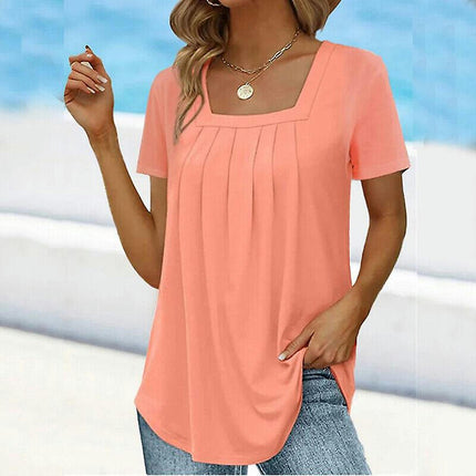 Summer Womens Short Sleeve T-shirt Tunic Swing Tops Ladies Casual Soft Plus Size