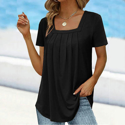 Summer Womens Short Sleeve T-shirt Tunic Swing Tops Ladies Casual Soft Plus Size