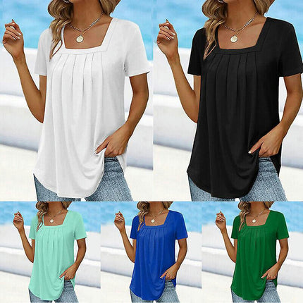 Summer Womens Short Sleeve T-shirt Tunic Swing Tops Ladies Casual Soft Plus Size