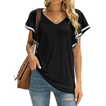 Women Short Sleeve V-neck T-shirt Summer Tunic Casual Blouse Tops