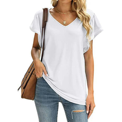 Women Short Sleeve V-neck T-shirt Summer Tunic Casual Blouse Tops