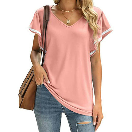 Women Short Sleeve V-neck T-shirt Summer Tunic Casual Blouse Tops