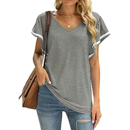 Women Short Sleeve V-neck T-shirt Summer Tunic Casual Blouse Tops