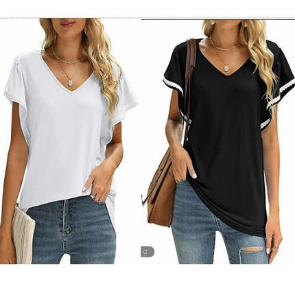 Women Short Sleeve V-neck T-shirt Summer Tunic Casual Blouse Tops