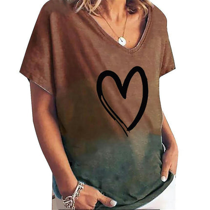 Women Summer Casual Short Sleeve T-shirt Top V-neck Tunic Loose Blouse