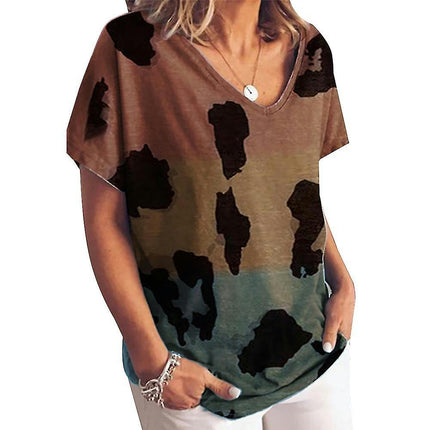 Women Summer Casual Short Sleeve T-shirt Top V-neck Tunic Loose Blouse