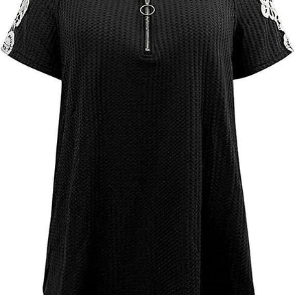 Wabjtam Women Summer T Shirts Short Sleeve V Neck Tunic With Zipper Cold Shoulder Tops Xl