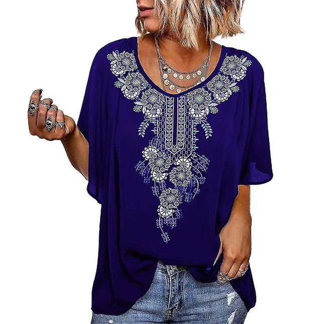 Women Printed Loose Short Sleeve T-shirt Summer Casual Blouse Tunic Tops