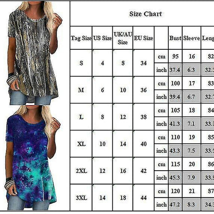 Women Printed T-shirt Blouse Short Sleeve Tunic Tee Tops Summer