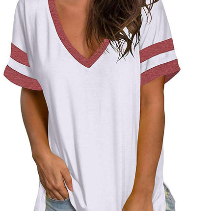 Womens Summer Baggy Tops V Neck Short Sleeve Tunic T-Shirts