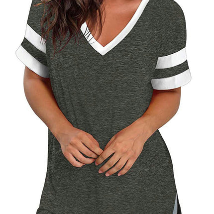 Womens Summer Baggy Tops V Neck Short Sleeve Tunic T-Shirts