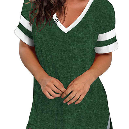 Womens Summer Baggy Tops V Neck Short Sleeve Tunic T-Shirts