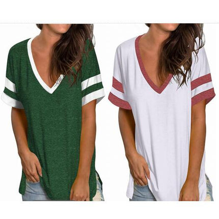 Womens Summer Baggy Tops V Neck Short Sleeve Tunic T-Shirts