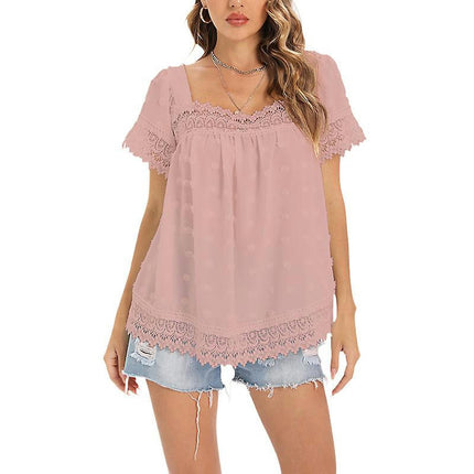 Women Short Sleeve T Shirt Casual Summer Tunic Blouse Solid Color T-shirt