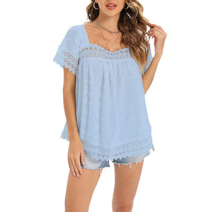 Women Short Sleeve T Shirt Casual Summer Tunic Blouse Solid Color T-shirt