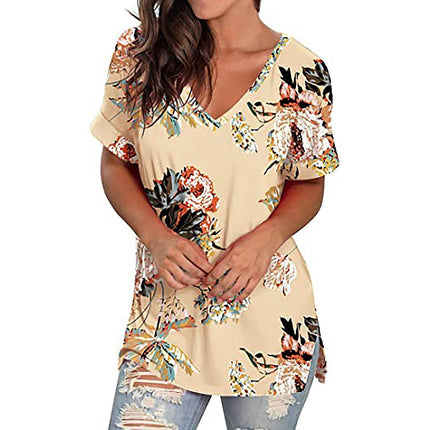 Sajy Womens Summer T Shirts Short Sleeve Tunic Strappy Print V-neck Shoulder Tops