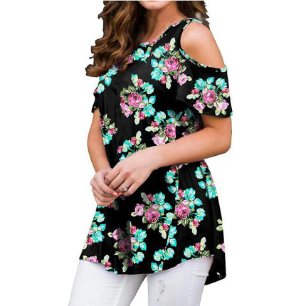 Womens Summer T-shirts Short Sleeve Tunic Strappy Cold Shoulder Tops