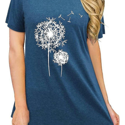 Lady Dandelion Printed Crew Neck Short Sleeve T Shirts Summer Top