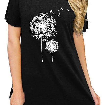 Lady Dandelion Printed Crew Neck Short Sleeve T Shirts Summer Top