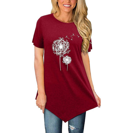 Lady Dandelion Printed Crew Neck Short Sleeve T Shirts Summer Top