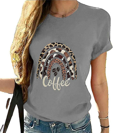 Lady Printed Holiday Short Sleeve Crew Neck T-shirt Summer Top