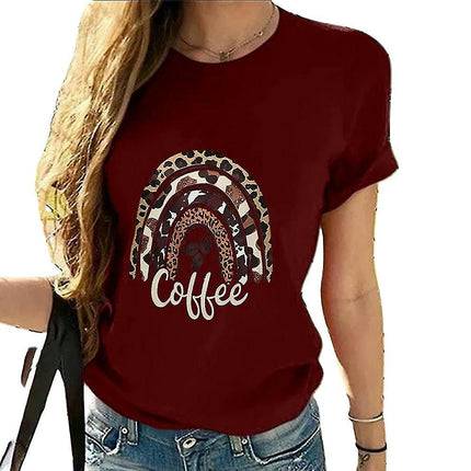 Lady Printed Holiday Short Sleeve Crew Neck T-shirt Summer Top