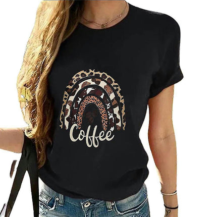 Lady Printed Holiday Short Sleeve Crew Neck T-shirt Summer Top