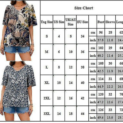 Lady Short Sleeve Tops Printed V-neck Loose Summer T-shirts