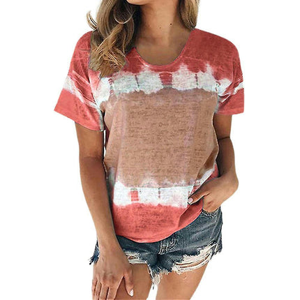 Lady Tie Dye Short Sleeve Crew Neck T Shirts Summer Top