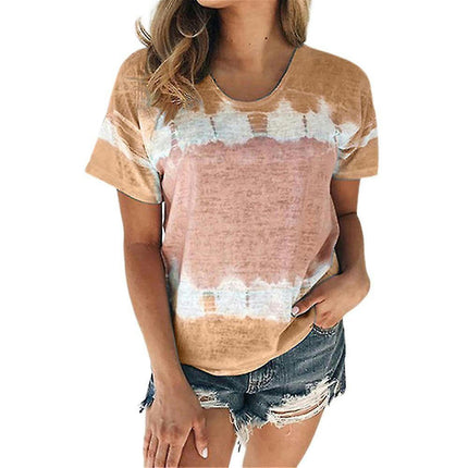 Lady Tie Dye Short Sleeve Crew Neck T Shirts Summer Top