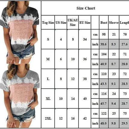 Lady Tie Dye Short Sleeve Crew Neck T Shirts Summer Top