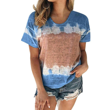 Lady Tie Dye Short Sleeve Crew Neck T Shirts Summer Top