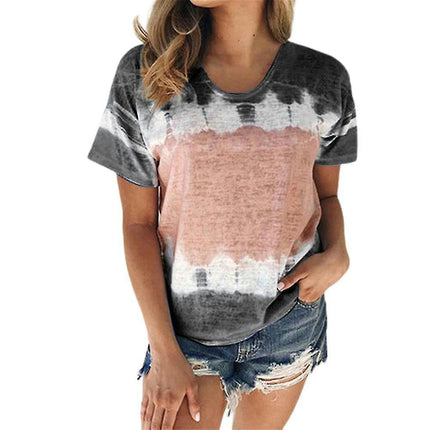 Lady Tie Dye Short Sleeve Crew Neck T Shirts Summer Top