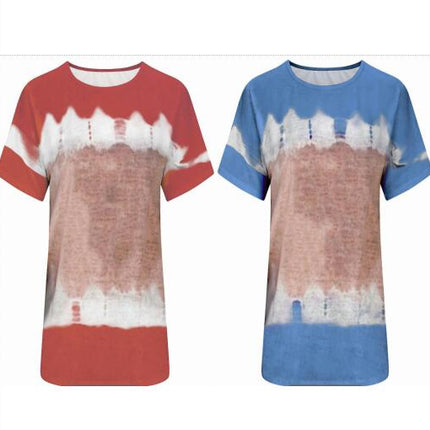 Lady Tie Dye Short Sleeve Crew Neck T Shirts Summer Top