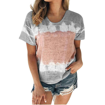 Lady Tie Dye Short Sleeve Crew Neck T Shirts Summer Top