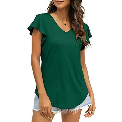 Lady Short Sleeve V Neck T-shirt Blouse Summer Casual Top