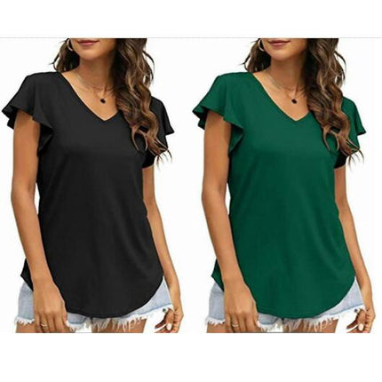 Lady Short Sleeve V Neck T-shirt Blouse Summer Casual Top