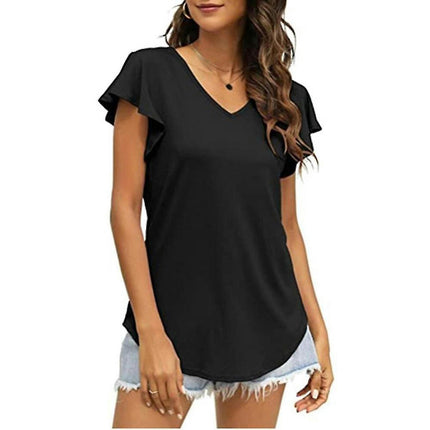 Lady Short Sleeve V Neck T-shirt Blouse Summer Casual Top