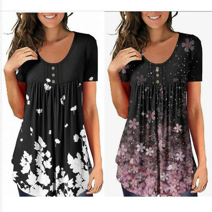 Plus Size Lady Short Sleeve T-shirt Summer Casual Loose Tunic Tops