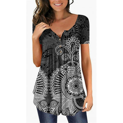 Plus Size Lady Short Sleeve T-shirt Summer Casual Loose Tunic Tops