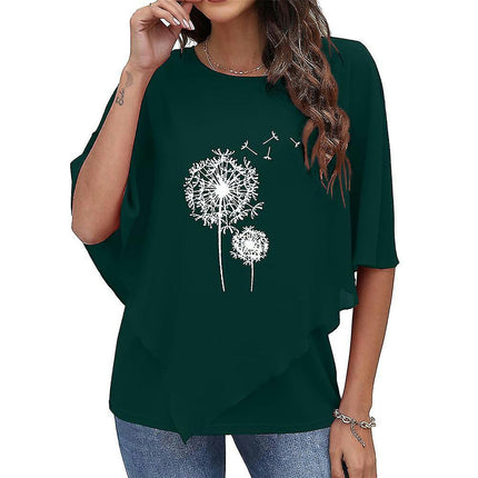 Lady Printed Round Neck Short Sleeve T-shirt Summer Casual Top