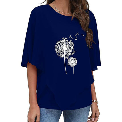 Lady Printed Round Neck Short Sleeve T-shirt Summer Casual Top