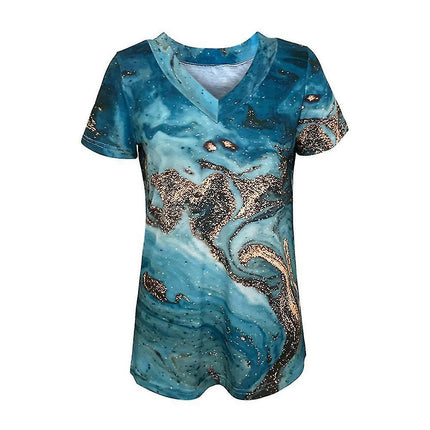 Lady V Neck Short Sleeve T Shirt Printed Summer Top